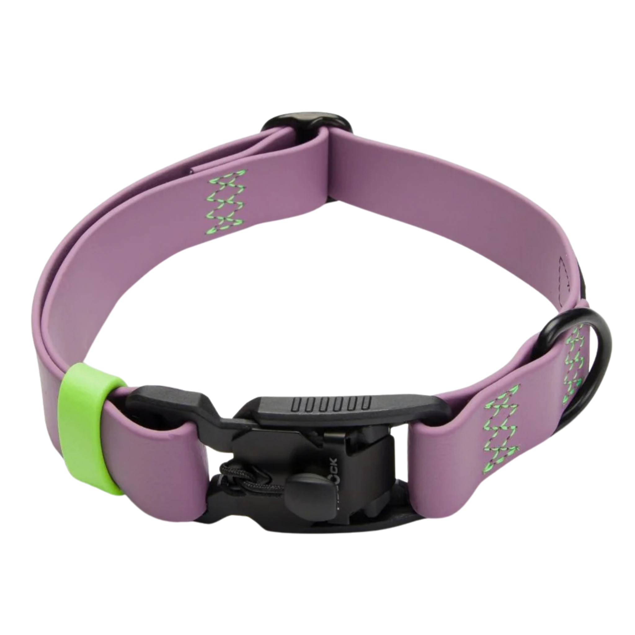 Cloud7_koiran_kaulapanta_BioThane_Lilac_neon_Green_Hauva